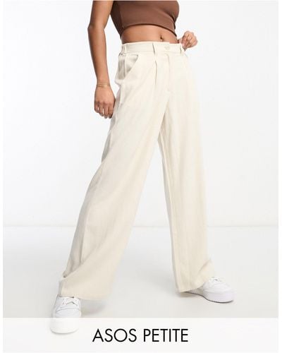 ASOS Asos design petite - pantalon dad en lin - taupe - Blanc