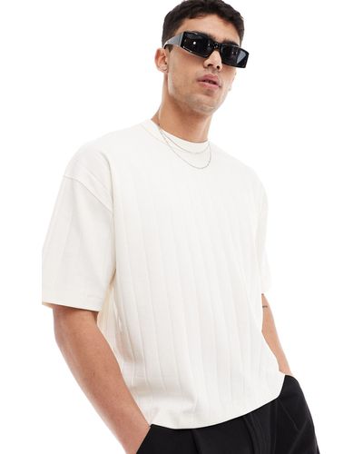 ASOS T-shirt oversize squadrata bianca a coste testurizzata - Bianco