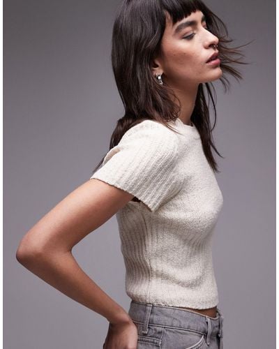 TOPSHOP Knitted Textured Tee - White