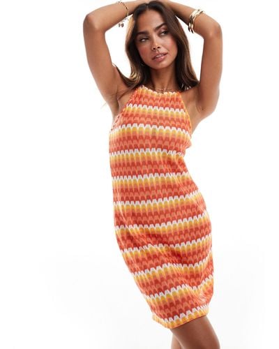 Vero Moda – gehäkeltes minikleid mit em zickzackmuster - Orange