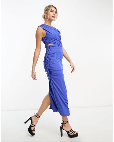 ONLY Cut Out Detal Ruched Maxi Dress - Blue