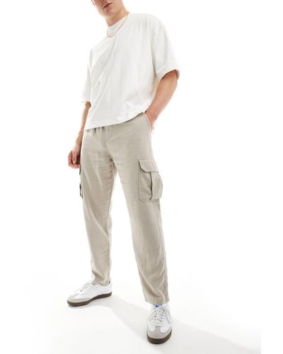 New Look Linen Blend Cargo Trousers - White