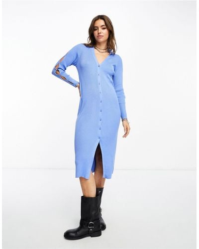 Object Vestido midi azul abotonado con detalle