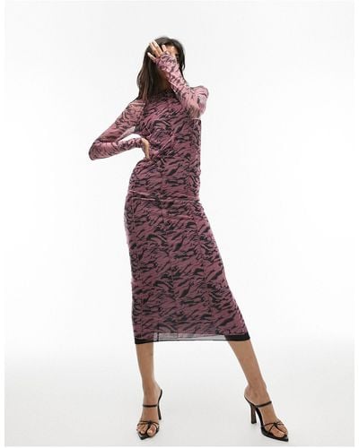 TOPSHOP Overlocked Long Sleeve Midi Dress - Pink