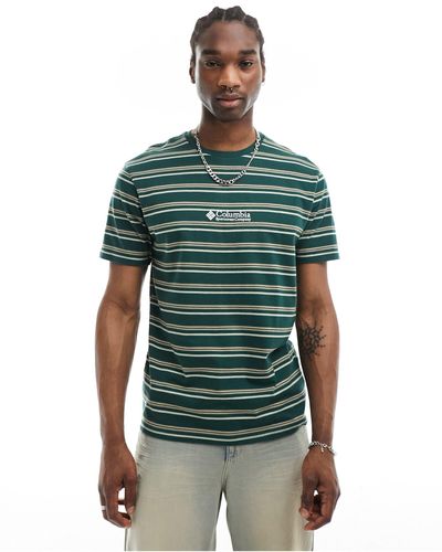 Columbia Csc Striped Embroidered Logo T-shirt - Green