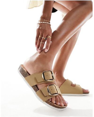 New Look Double Strap Flat Slip On Sandals - Brown