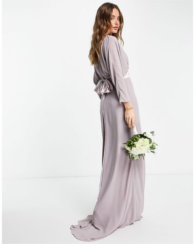 TFNC London Bruidsmeisjes - Maxi-jurk Met Lange Mouwen En Strik Op - Grijs