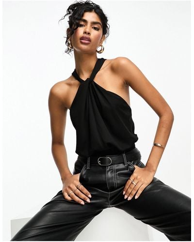 ASOS Knot Front Bodysuit With Cross Back - Black