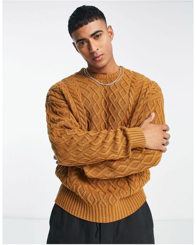 New Look Heavy Cable Knit Sweater - Brown
