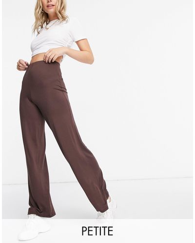 Flounce London Pantaloni basic a vita alta con fondo ampio cioccolato - Marrone