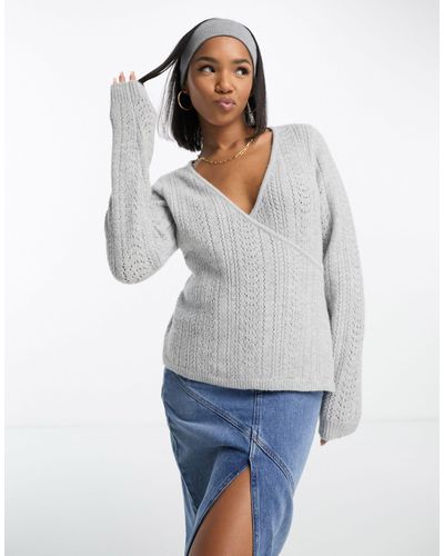 ASOS Wrap Jumper With Cable Stitch - Grey