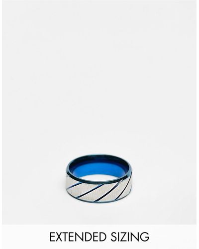ASOS Anillo y azul metalizado con diseño grabado horizontal - Blanco
