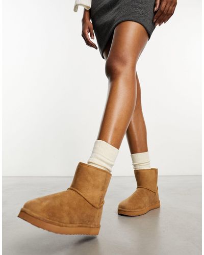 Monki Faux Suede Boot Slippers - Brown