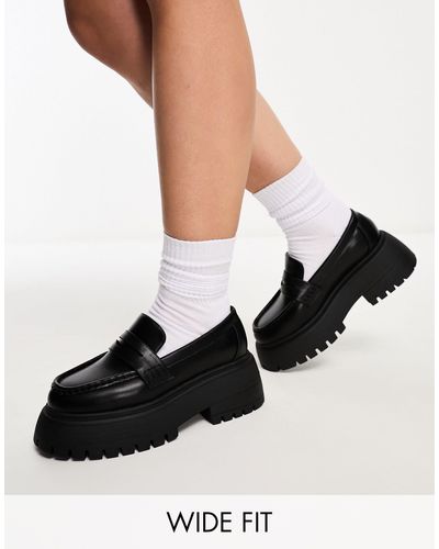 ASOS Wide Fit Maestro Chunky Loafers With Apron Panel - Black