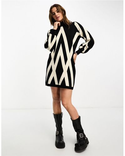 Object Knitted Jumper Dress With High Neck - Black