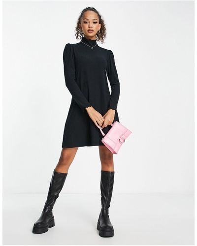 New Look Frill Neck Long Sleeve Mini Dress - Black