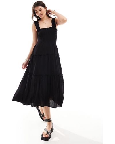 Vero Moda Shirred Cami Midi Dress - Black