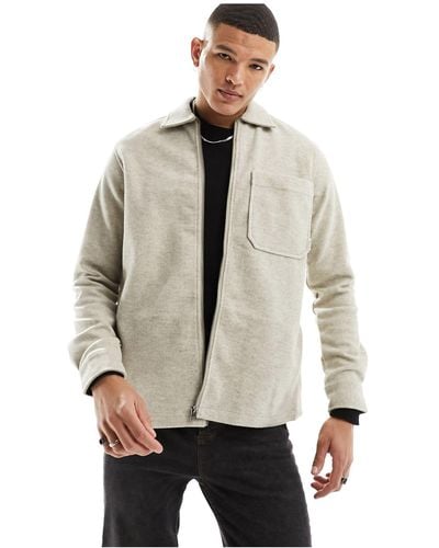 Only & Sons Faux Wool Fleece Zip Overshirt Jacket - White