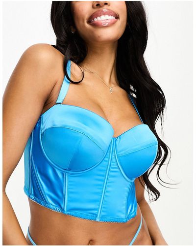 ASOS Fuller Bust Satin Padded Underwire Corset With Detachable Straps - Blue