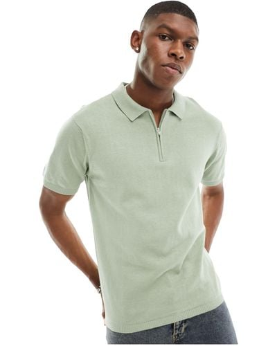 Another Influence Knitted Zip Polo - Green