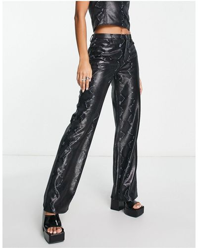 Envii Pantalon d'ensemble à taille haute en pu imprimé serpent - Noir