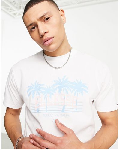 Ellesse – peralo – es t-shirt mit palmen-print - Weiß