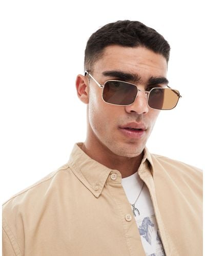 ASOS Metal Rectangle Sunglasses With Brown Lens - Metallic