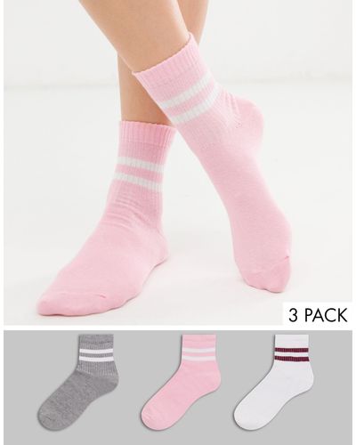 ASOS 3 Pack Stripe Ankle Socks - Pink