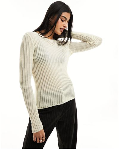 Pieces Lightweight Knitted Top With Lettuce Edging - Natural