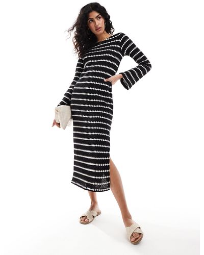 New Look Stripe Long Sleeve Midi Dress - Black