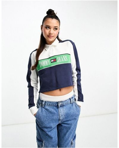 Tommy Hilfiger Crop Archive Logo Rugby Top - Blue