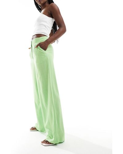 ASOS High Waist Seam Detail Trousers With Linen - Green