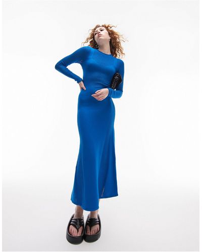 TOPSHOP Knitted Bodice Midi Dress - Blue