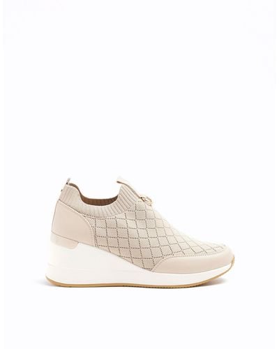 River Island Quilted Wedge Trainers - White