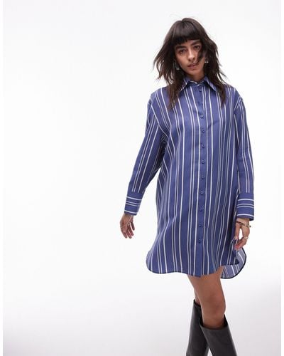 TOPSHOP Mini Shirt Dress With Step Hem - Blue