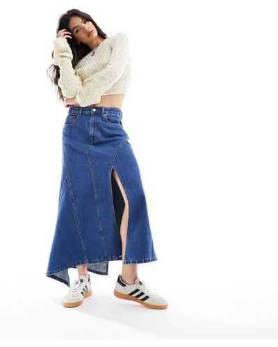 ASOS 'deconstructed' - jupe en jean mi-longue - moyen délavé - Bleu