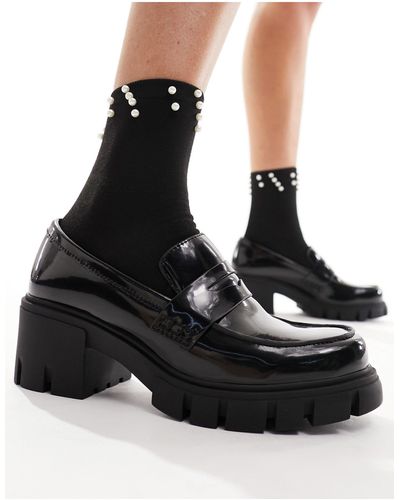 Pull&Bear Patent Heeled Loafer Shoe - Black