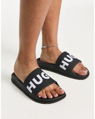 HUGO Match It - Slippers Met Logo - Zwart