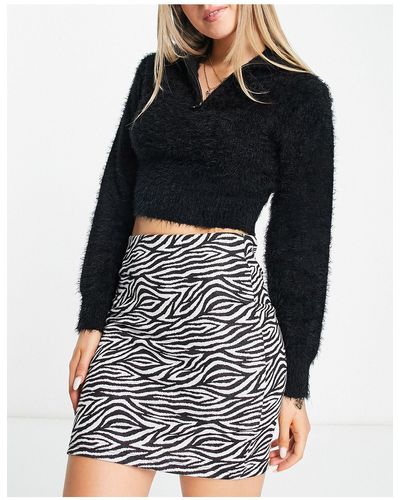 New Look Zebra Print Tube Mini Skirt - Black