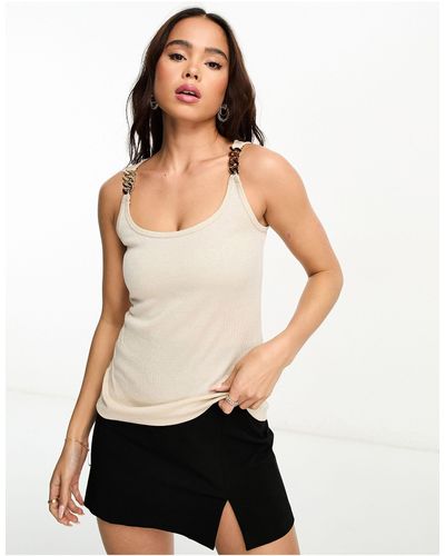 Morgan Knitted Cami Top With Gold Buckle Detail - White