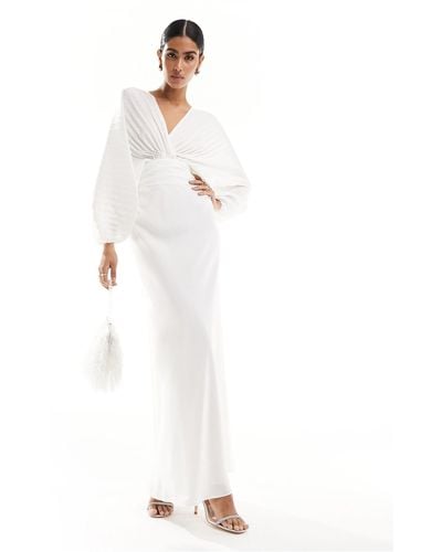 Forever New Bridal Pleated Satin Maxi Dress - White