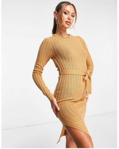 Brave Soul Eddie Knitted Dress With Slit - White