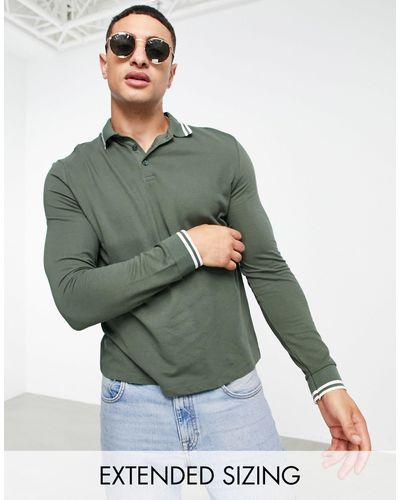 ASOS Long Sleeve Tipped Pique Polo Shirt - Green