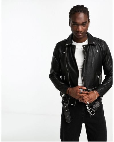 AllSaints Wick Leather Biker Jacket - Black