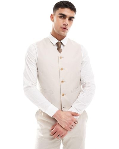 ASOS Slim Linen Blend Suit Waistcoat - White