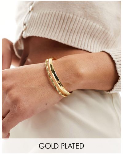 ASOS 14k Plated Cuff Bracelet With Simple Band And Twist Detail - Multicolor