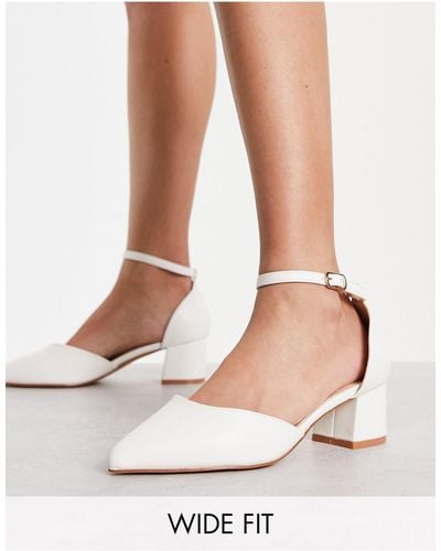 Truffle Collection Wide Fit Pointed Mid Block Heel Shoes - White