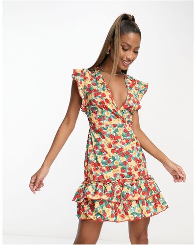 Rebellious Fashion Vestido corto escotado con espalda al aire y estampado floral - Multicolor