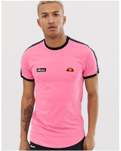 Ellesse – Fede – T-Shirt mit Zierband im Markendesign - Pink