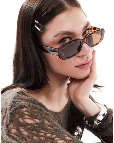 Monki Small Rectangle Sunglasses - Brown